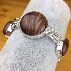New Dichroic Glass Acrylic with Carnelian Silver Overlay Bracelet 6 1/4 - 7